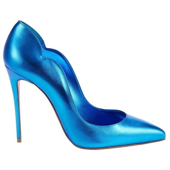 CHRISTIAN LOUBOUTIN Hot Chick 100 Kid Laminato Metallic Alize Blue Pumps 37 - Picture 2 of 7